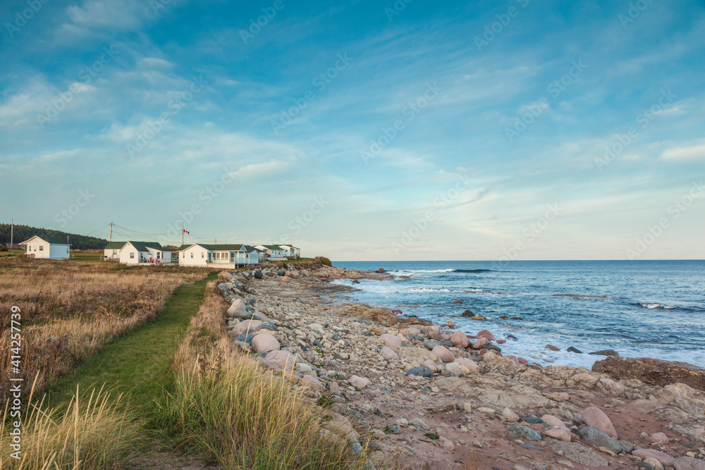 Canada, Nova Scotia, Cabot Trail. Ingonish, Cape Breton Highlands National Park, waterfront cottages on The Point.