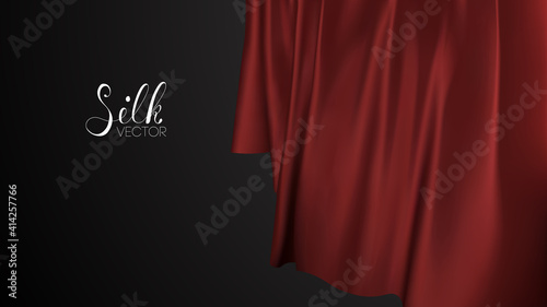 Fabric pattern design. Red silk on black background. Luxury background template vector illustration. Award nomination design element. Red Fashion Background.