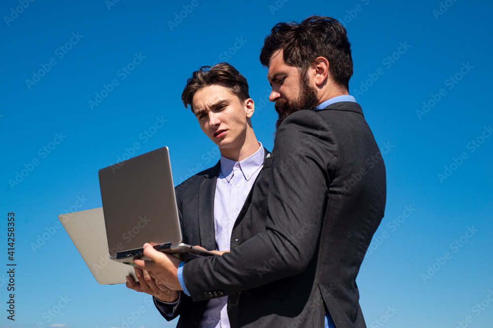 CEO coworkers. Business teamwork concept. Team with laptop. Business people. Businessman working together.