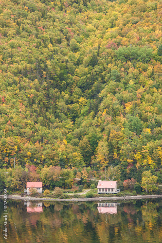 Canada, Nova Scotia, Cabot Trail. Ingonish Harbour, Cape Breton Highlands National Park autumn foliage.