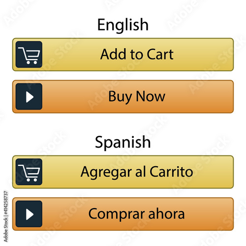 amazon type buttons english and spanish, buy now and add to cart buttons, for ecommerce web pages