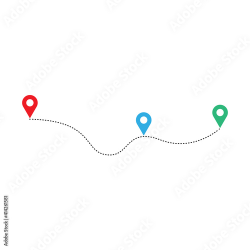 Route line icon with map pin . Vector symbol in trendy flat style on white background. Travel sing for design.