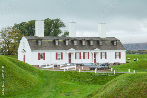 Canada, Nova Scotia, Annapolis Royal. Fort Anne National Historic Site, replica of 1635 French fort.