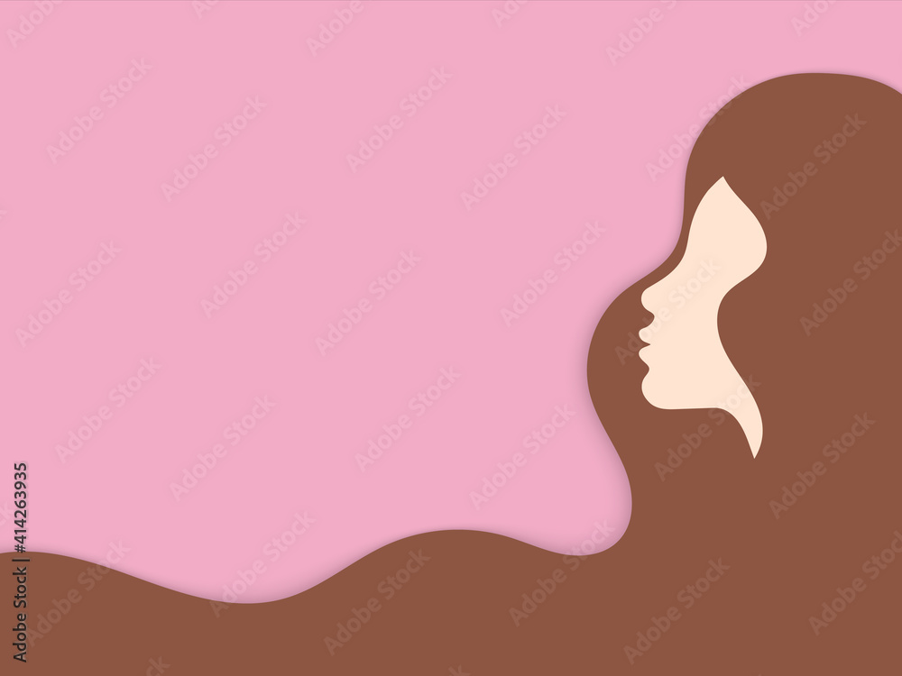 Young girl with long hair. 8 march, International Womens Day design. Vector illustration