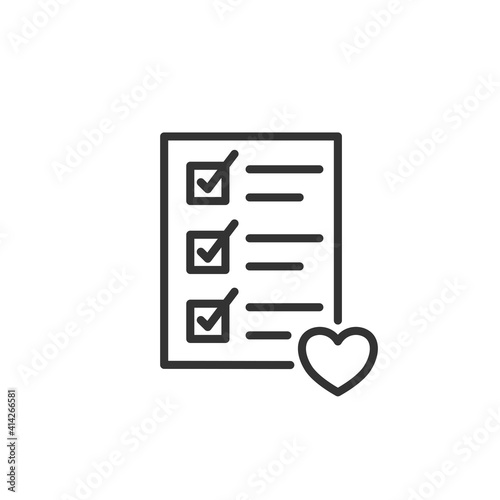 Wishlist icon with heart in simple outline design. Vector.
