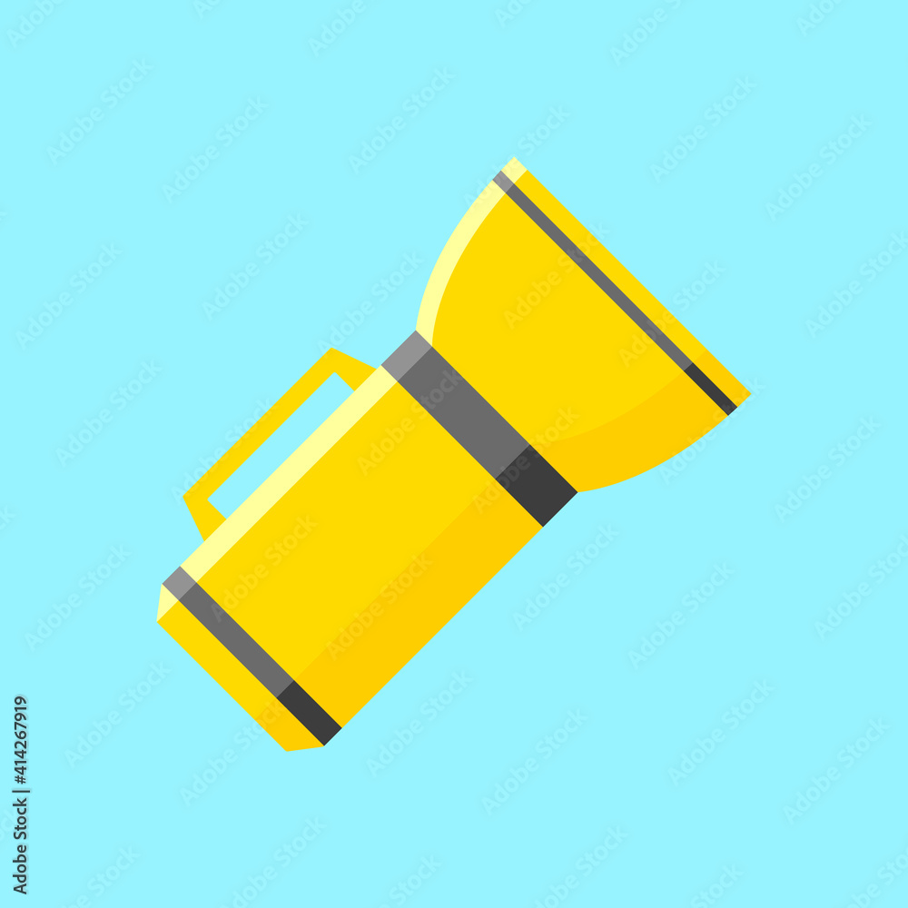 Vector icon of yellow flashlight. Yellow flashlight icon in flat style for web design. Vector illustration. Vector icon of yellow flashlight. Yellow flashlight icon in flat style for web design. Vector illustration.