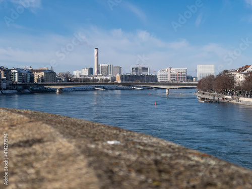A view from Mittlere Brucke - Middle bridge in Basel at the bridge of Johanniterbrucke over river Rhine © Taljat