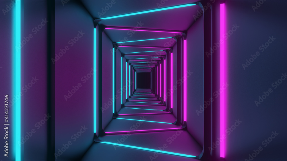 3d rendering of blue-pink corridor lights abstract smooth 3d rendering of blue-pink corridor lights abstract smooth