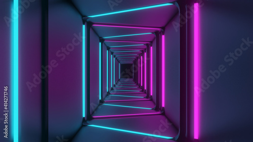 3d rendering of blue-pink corridor lights abstract smooth
