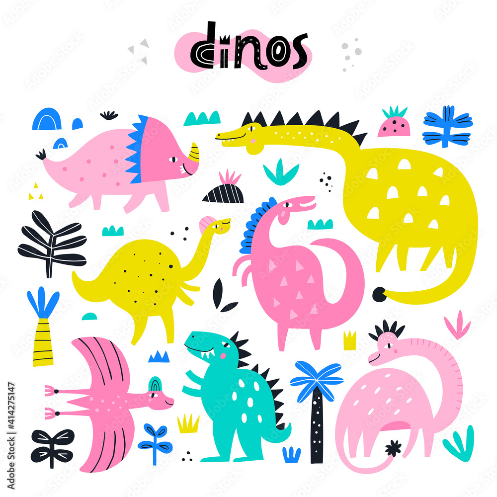 Collection of cute dinosaurs. Dino vector illustration. Collection of cute dinosaurs. Dino vector illustration.