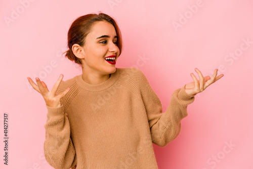 Young arab mixed race woman joyful laughing a lot. Happiness concept.