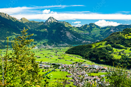 View of the Linth River valley in the Canton of Glarus, Switzerland
