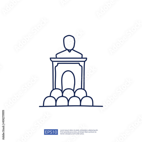 public speech doodle icon concept. politician public conference orator on podium sign symbol vector illustration