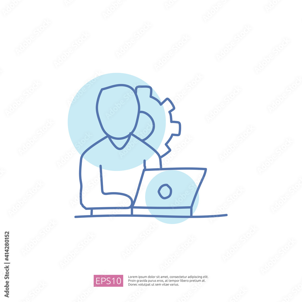 worker desk doodle icon concept with people and laptop sign symbol vector illustration worker desk doodle icon concept with people and laptop sign symbol vector illustration