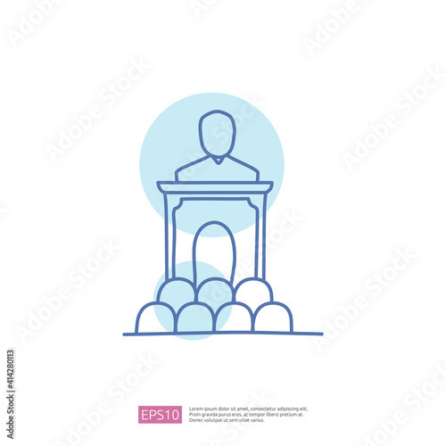 public speech doodle icon concept. politician public conference orator on podium sign symbol vector illustration