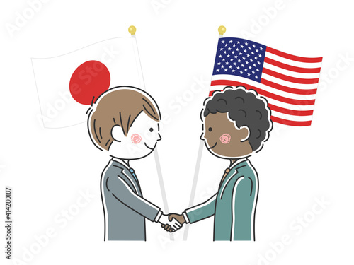 握手を交わす日本とアメリカの政治家のイラスト