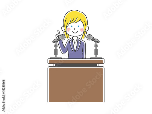 演説する白人政治家のイラスト