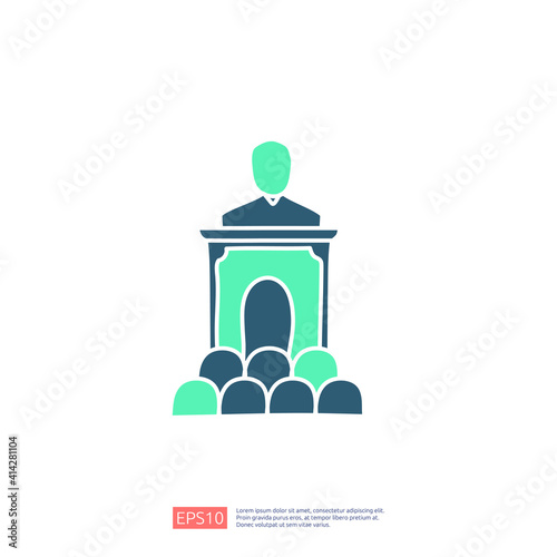 public speech doodle icon concept. politician public conference orator on podium sign symbol vector illustration