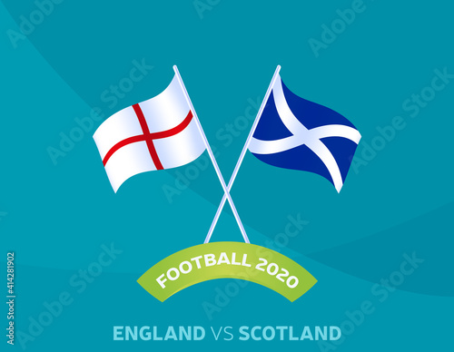 England vs Scotland match. Football 2020 championship match versus teams intro sport background, championship competition final poster, flat style vector illustration.