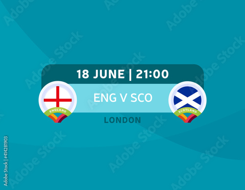 England vs Scotland match. Football 2020 championship match versus teams intro sport background, championship competition final poster, flat style vector illustration.