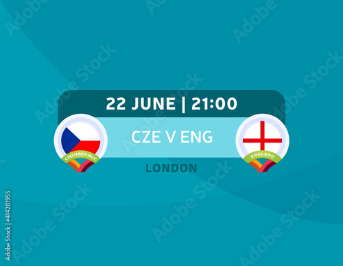 Czech Republic vs England match. Football 2020 championship match versus teams intro sport background, championship competition final poster, flat style vector illustration.