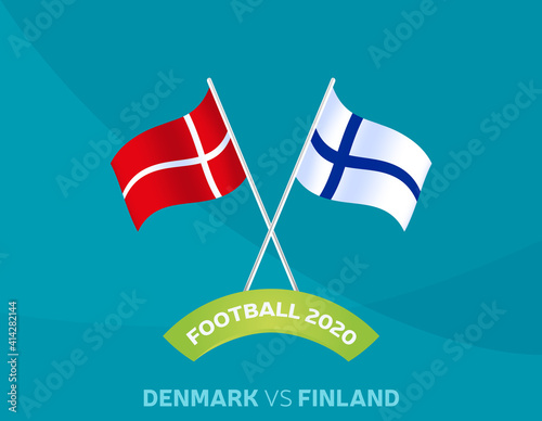 Denmark vs Finland match. Football 2020 championship match versus teams intro sport background, championship competition final poster, flat style vector illustration.