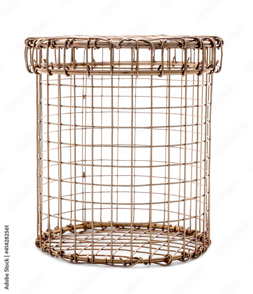 Metal basket with lid on white background Metal basket with lid on white background