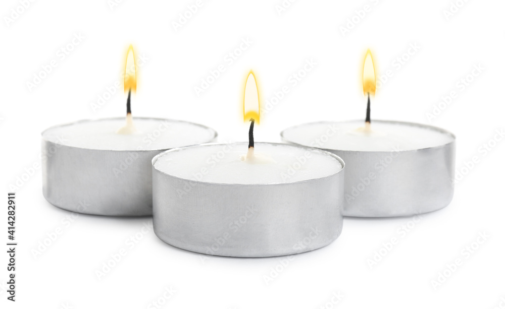 Wax candles on white background. Interior elements Wax candles on white background. Interior elements