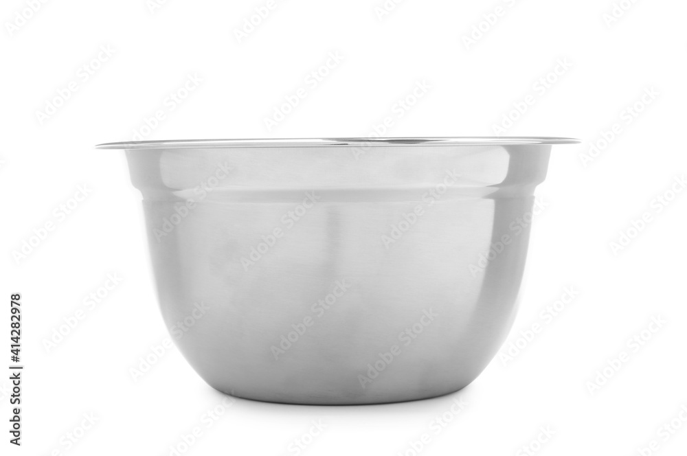 Empty clean metal bowl isolated on white