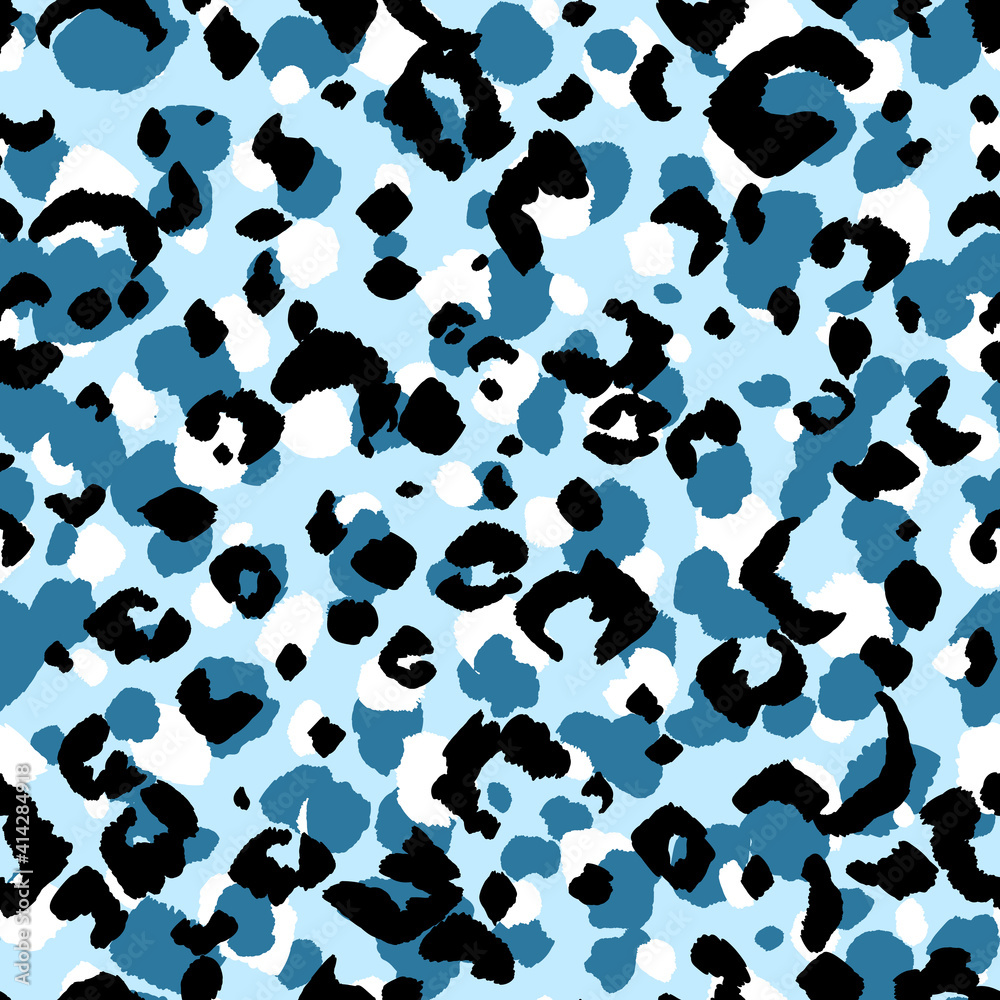 Abstract modern leopard seamless pattern. Animals trendy background. Blue and black decorative vector stock illustration for print, card, postcard, fabric, textile. Modern ornament of stylized skin. Abstract modern leopard seamless pattern. Animals trendy background. Blue and black decorative vector stock illustration for print, card, postcard, fabric, textile. Modern ornament of stylized skin.