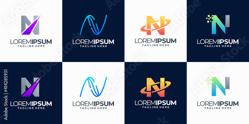 Set of abstract initial letter n logo template. icons for business technology, modern, simple