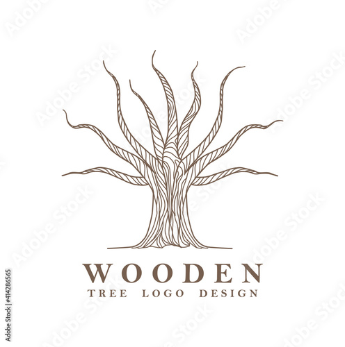 Wooden logo design template vector, drought tree concept