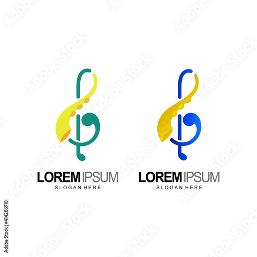music logo g key with saxophone template