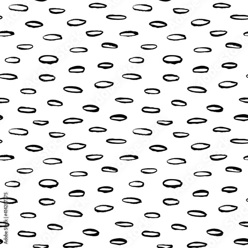 Polka dot grunge seamless vector pattern. Oval brushstrokes and rounded shapes. Hand drawn abstract ink background. Smears, ellipses, outlines splotches. Abstract wallpaper design, textile print