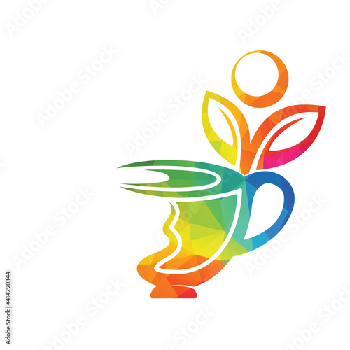 Fresh Green tea logo design template.   green Tea cup and leafs logo vector design.
