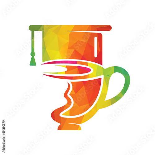 Education tea logo concept design. Teacup and graduation cap vector design.