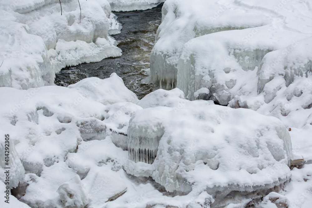 Ice formations formed on a Wisconsin cold river in January