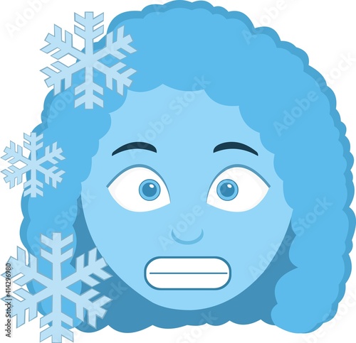 Vector emoticon illustration of a frozen woman's head with frost