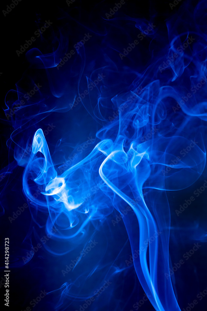 Fototapeta premium Blue smoke motion on black background.