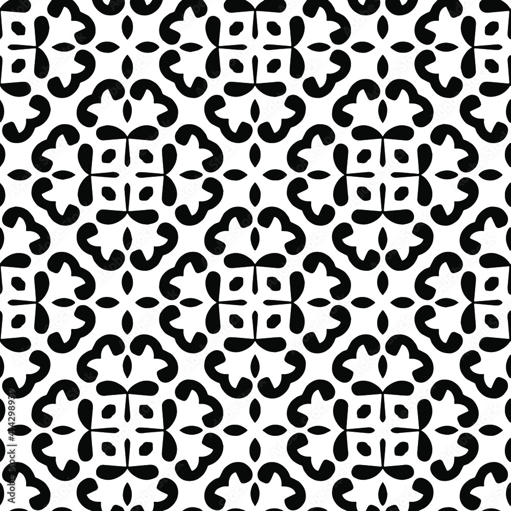 Geometric vector pattern with triangular elements. Seamless abstract ornament for wallpapers and backgrounds. Black and white colors.