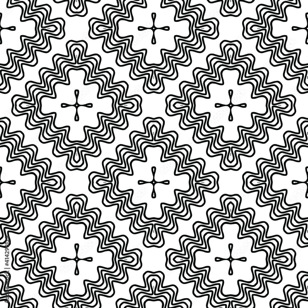 Obraz premium Geometric vector pattern with triangular elements. Seamless abstract ornament for wallpapers and backgrounds. Black and white colors.
