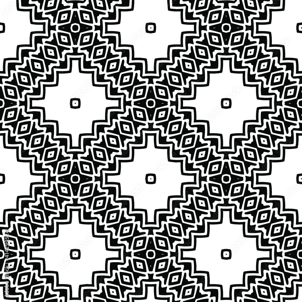 Obraz premium Geometric vector pattern with triangular elements. Seamless abstract ornament for wallpapers and backgrounds. Black and white colors.