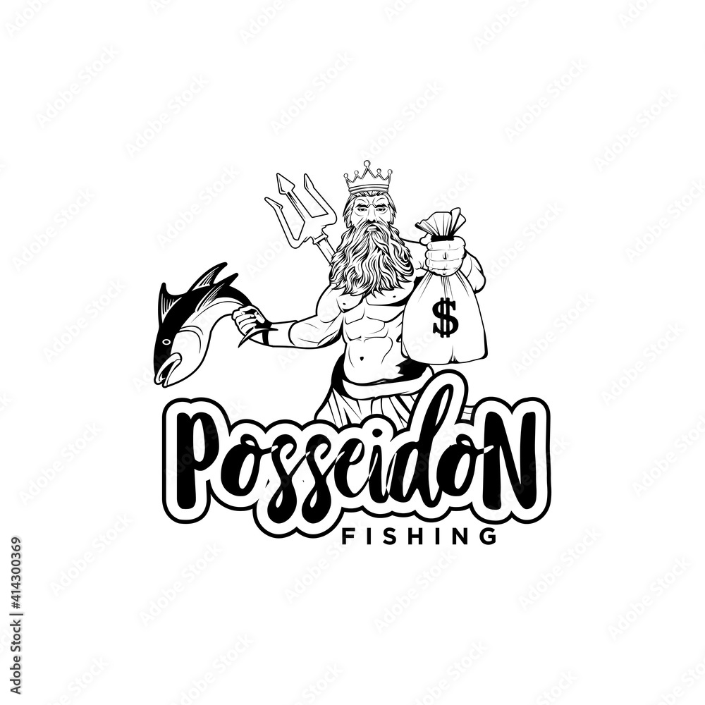 Poseidon fishing logo design