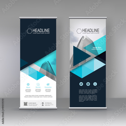 Roll up banner stand brochure flyer vertical template design, covers ,infographics ,vector abstract geometric background, modern x-banner and flag-banner advertising design element