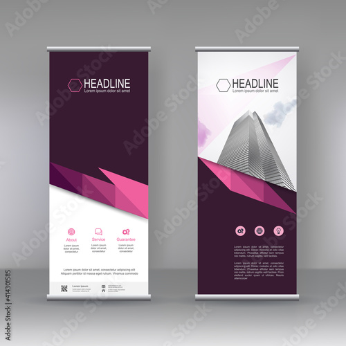 Blue Roll up banner stand brochure flyer vertical template design, covers ,infographics ,vector abstract geometric background, modern x-banner and flag-banner advertising design element