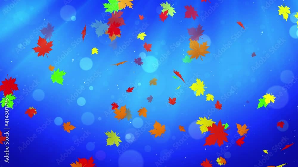 Natural Motion Artistic Falling Autumn Leaves In The Wind With Flying Glitter Dust Circle Bokeh On Blue Light Burst Background 3D Rendering Seamless Loop With Alpha Matte Natural Motion Artistic Falling Autumn Leaves In The Wind With Flying Glitter Dust Circle Bokeh On Blue Light Burst Background 3D Rendering Seamless Loop With Alpha Matte