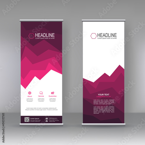 Blue Roll up banner stand brochure flyer vertical template design, covers ,infographics ,vector abstract geometric background, modern x-banner and flag-banner advertising design element