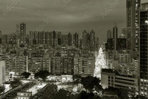 Night scenery of downtown district of Hong Kong city