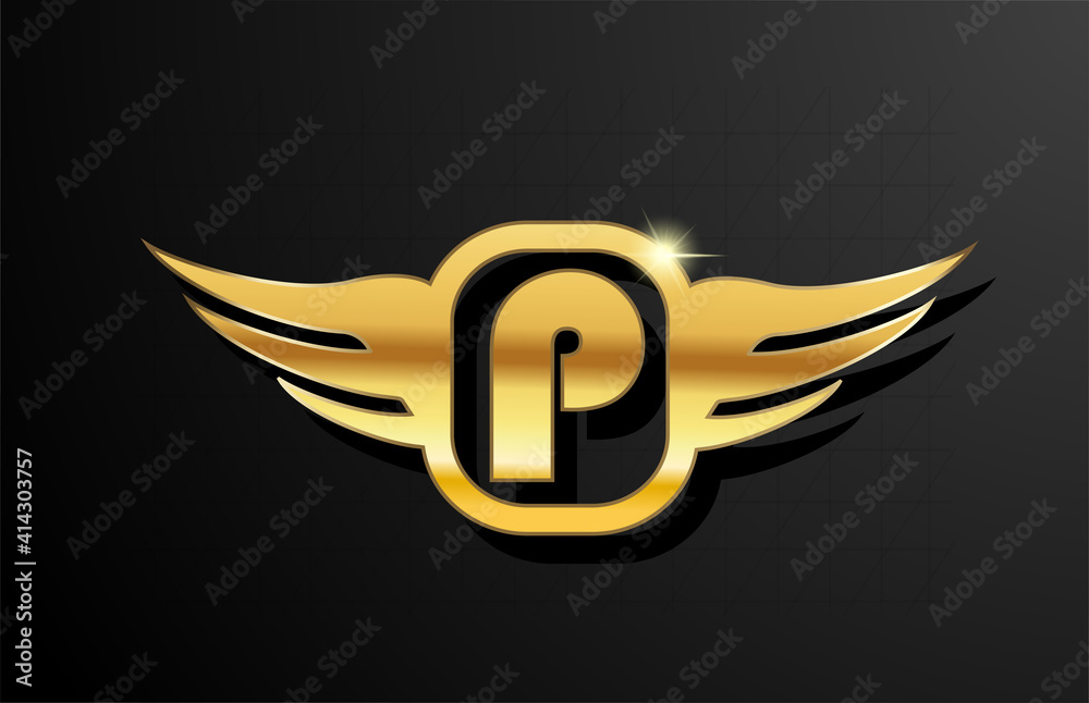 P gold letter logo alphabet for business and company with yellow color ...