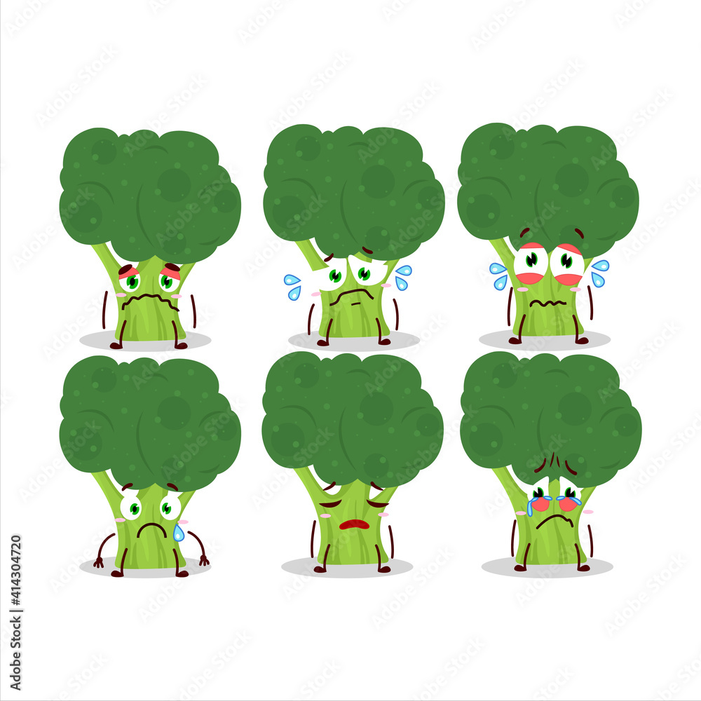 Obraz premium Brocoli cartoon in character with sad expression